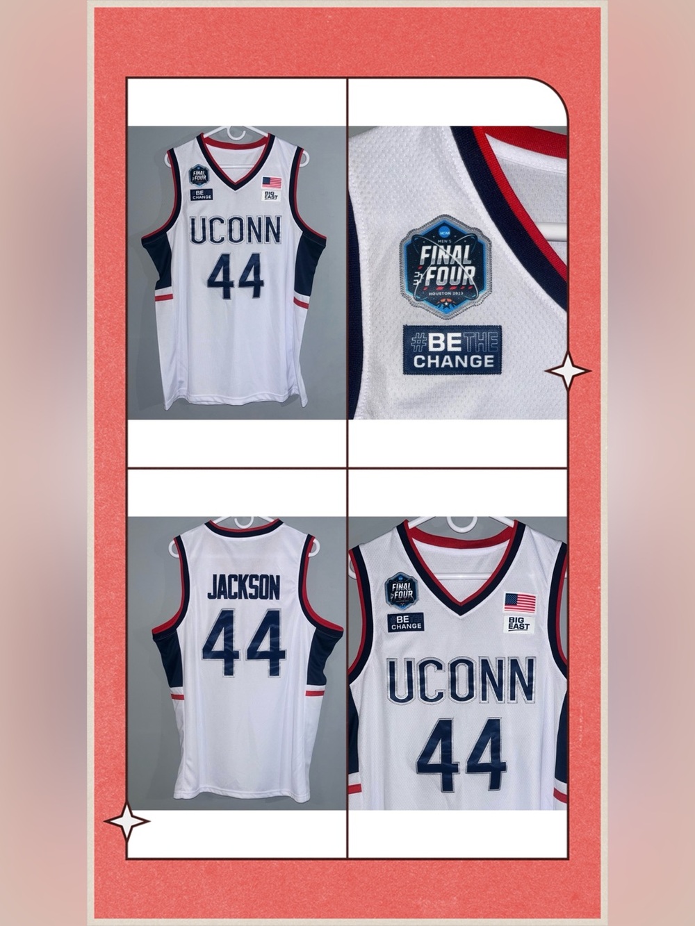 UCONN Huskies White #44 NCAA Basketball Jersey Division 1 March Madness CHAMPS